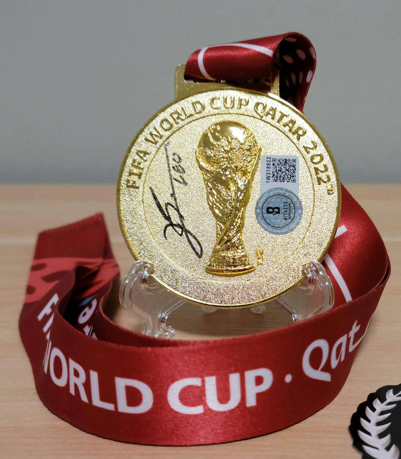 2022 World Football Champion Gold Medal Replica Signed Soccer Legend BAS Authenticated