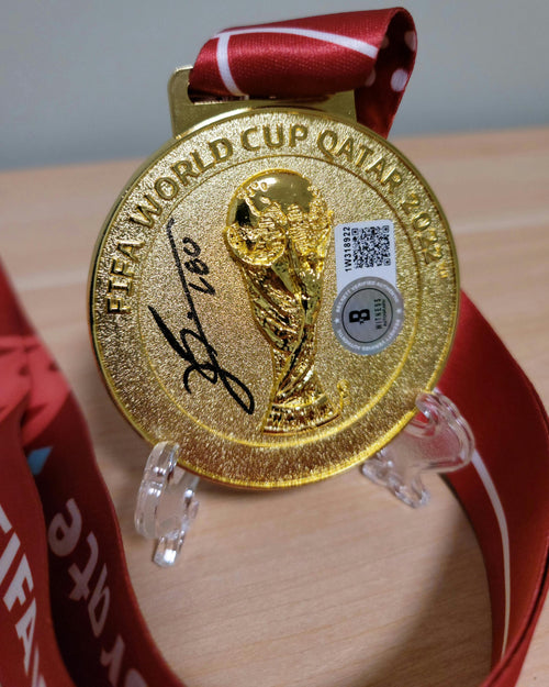 2022 World Football Champion Gold Medal Replica Signed Soccer Legend BAS Authenticated
