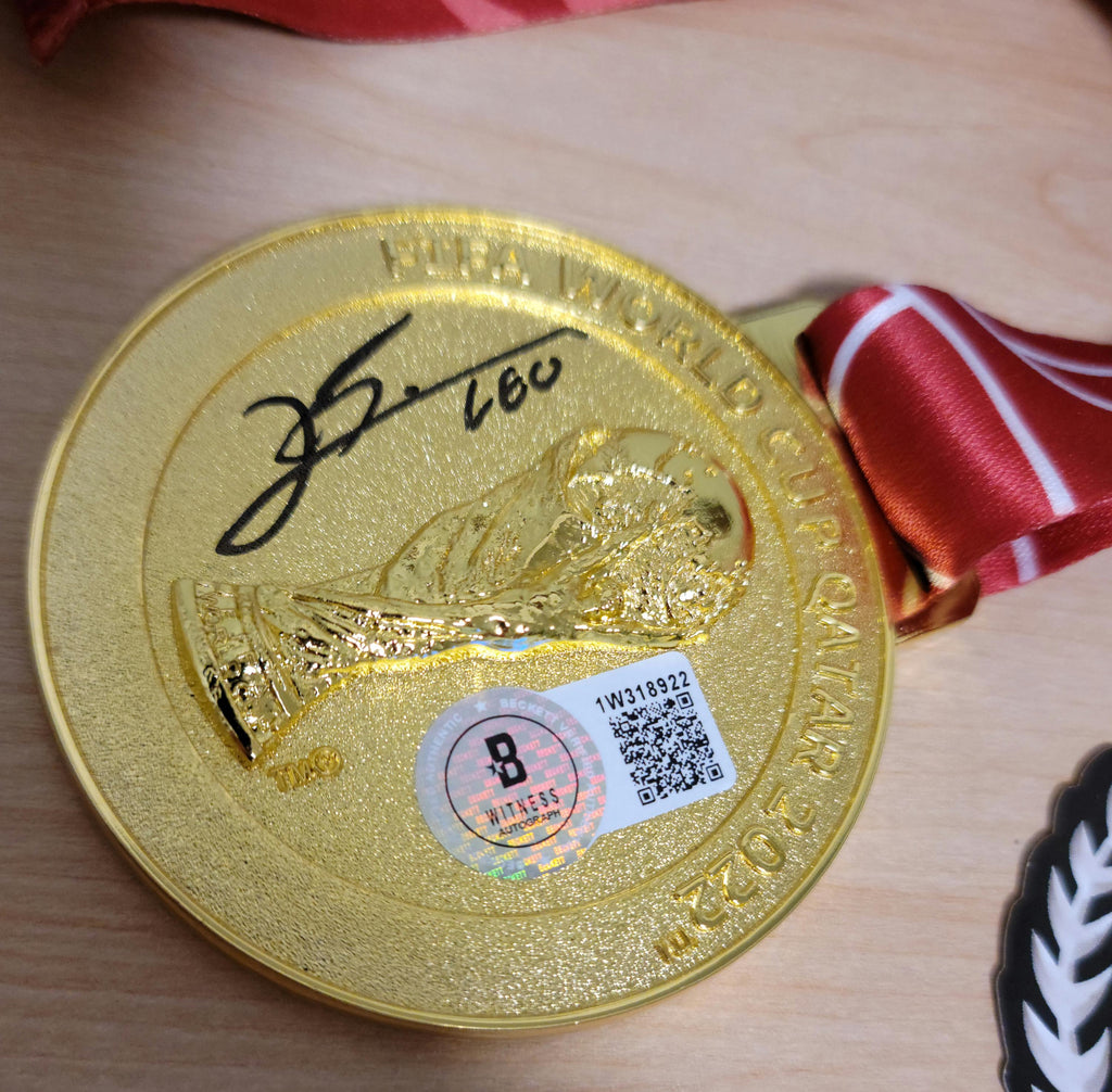 2022 World Football Champion Gold Medal Replica Signed Soccer Legend BAS Authenticated