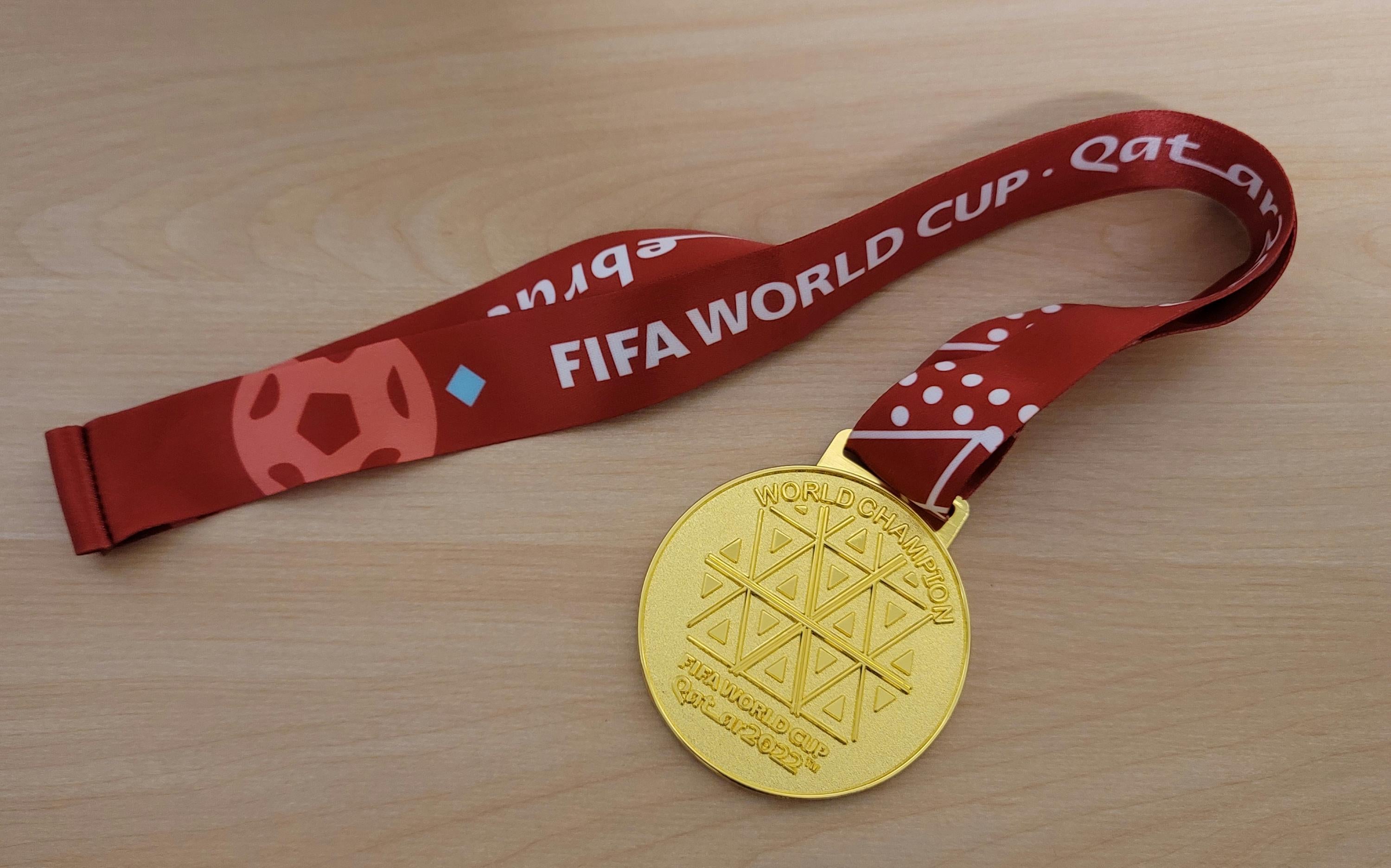 2022 World Football Champion Gold Medal Replica Signed Soccer Legend BAS Authenticated