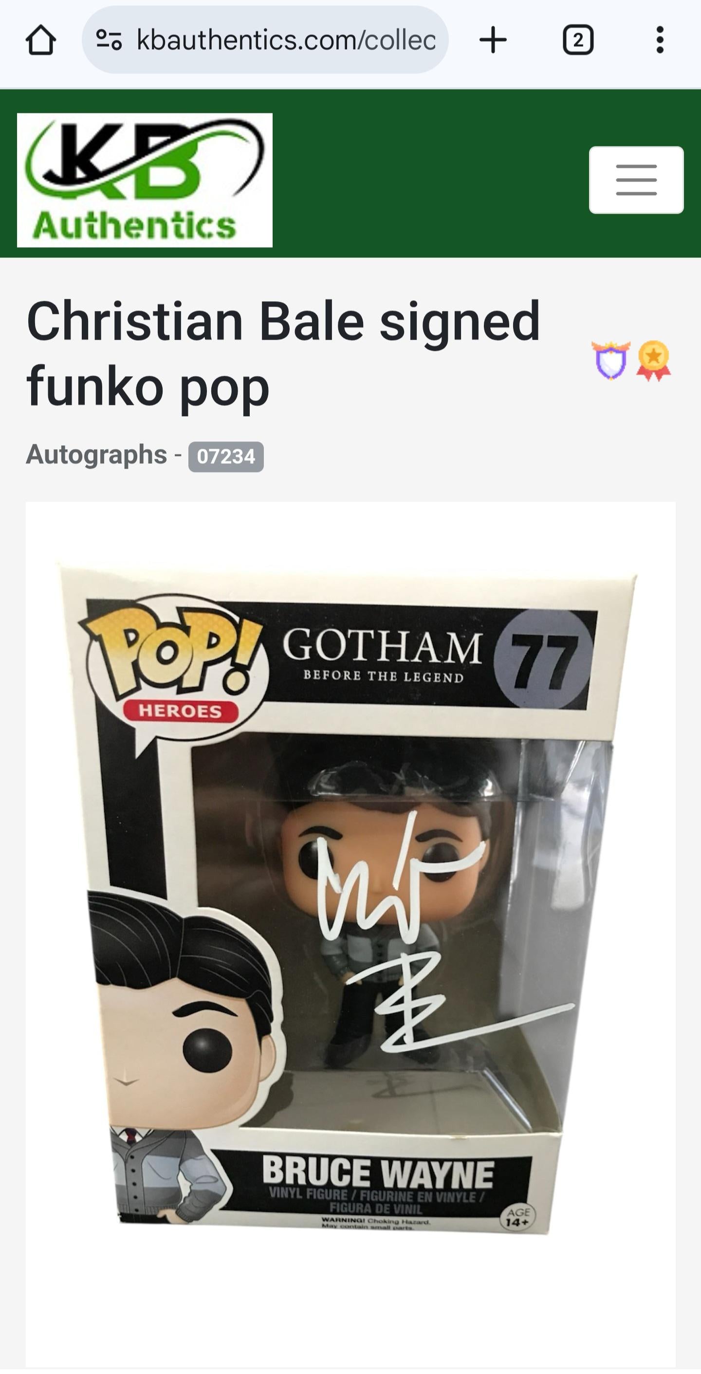 Christian Bale Signed Autographed Funko Pop Bruce Wayne Batman Authenticated