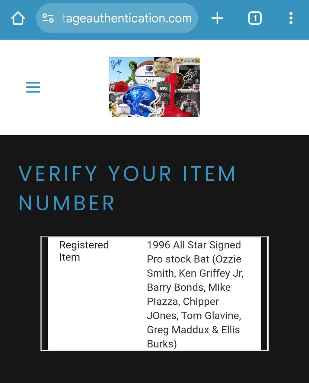 1996 All Star Signed Autographed Baseball Bat Authenticated Griffey Bonds Etc