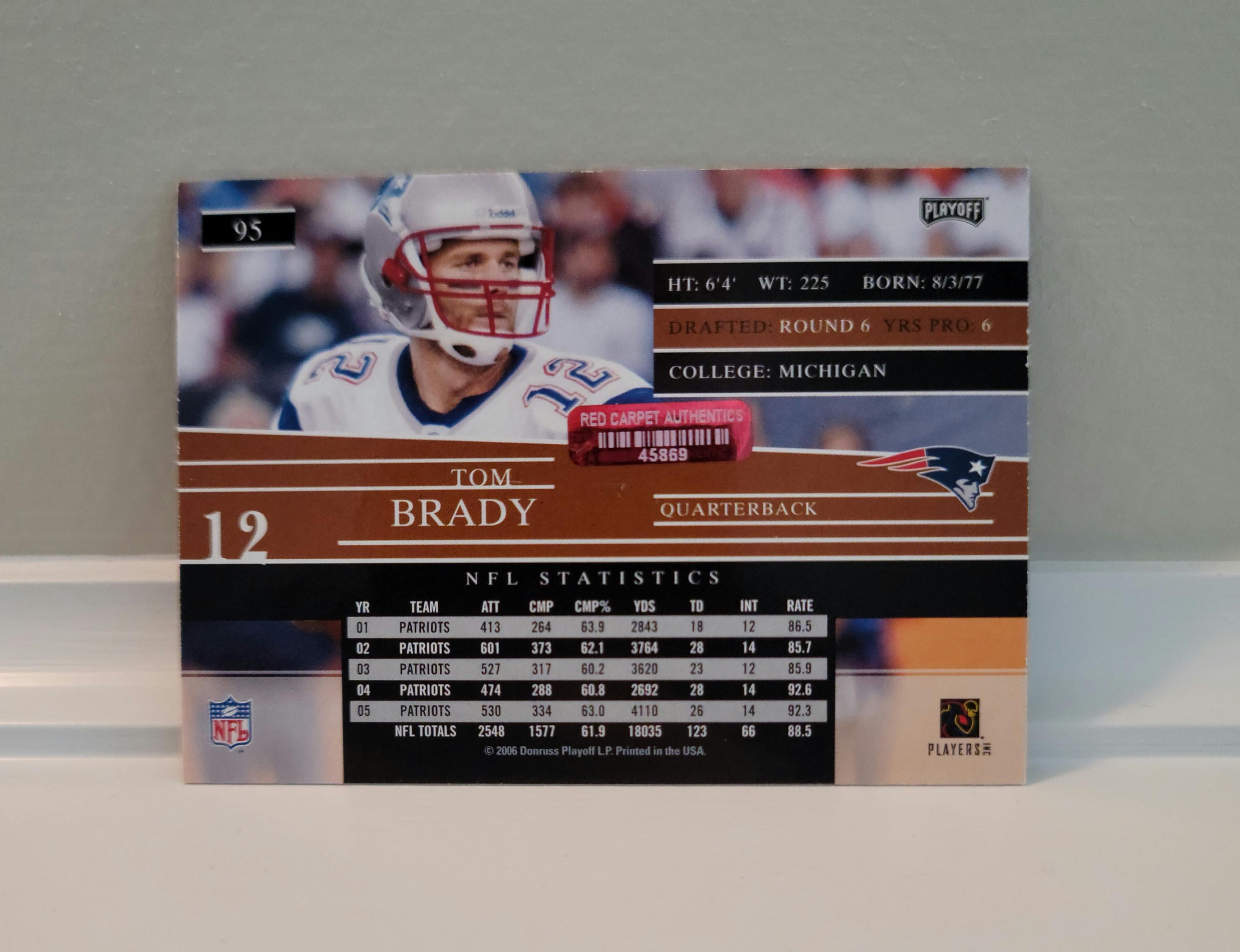 Tom Brady Signed Autographed New England Patriots Donrus Card w/ Hologram COA