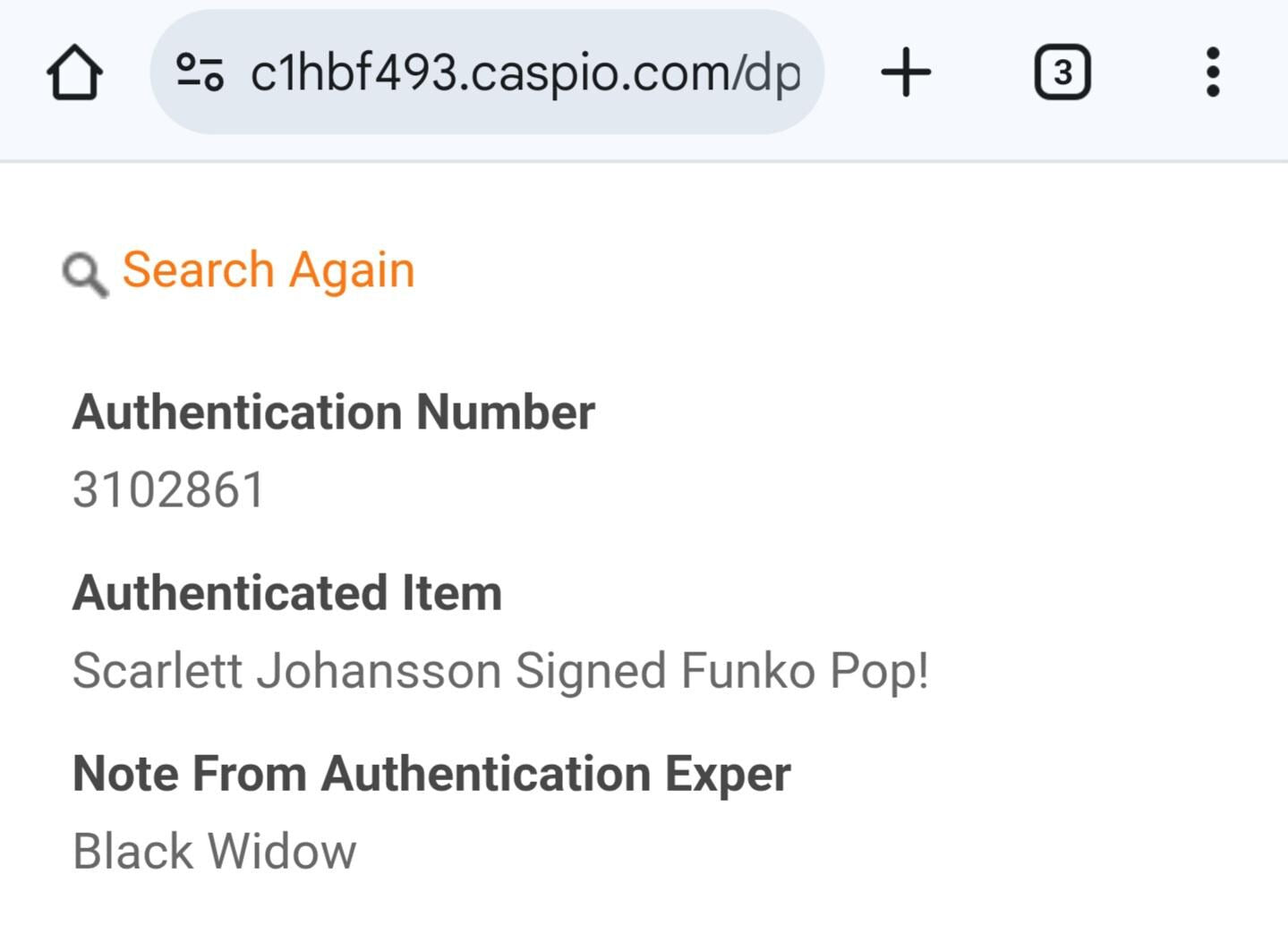 Scarlett Johansson Signed Autographed Funko Pop Marvel Black Widow Hologram COA