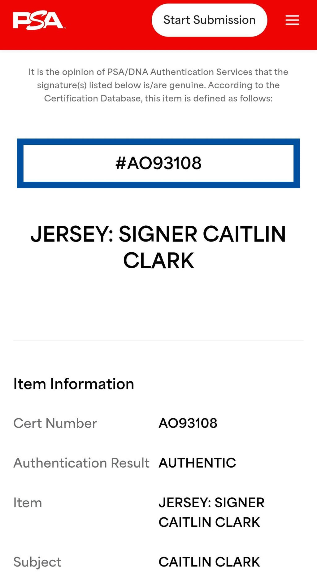 Caitlin Clark Signed Indiana Fever Jersey PSA COA Autographed
