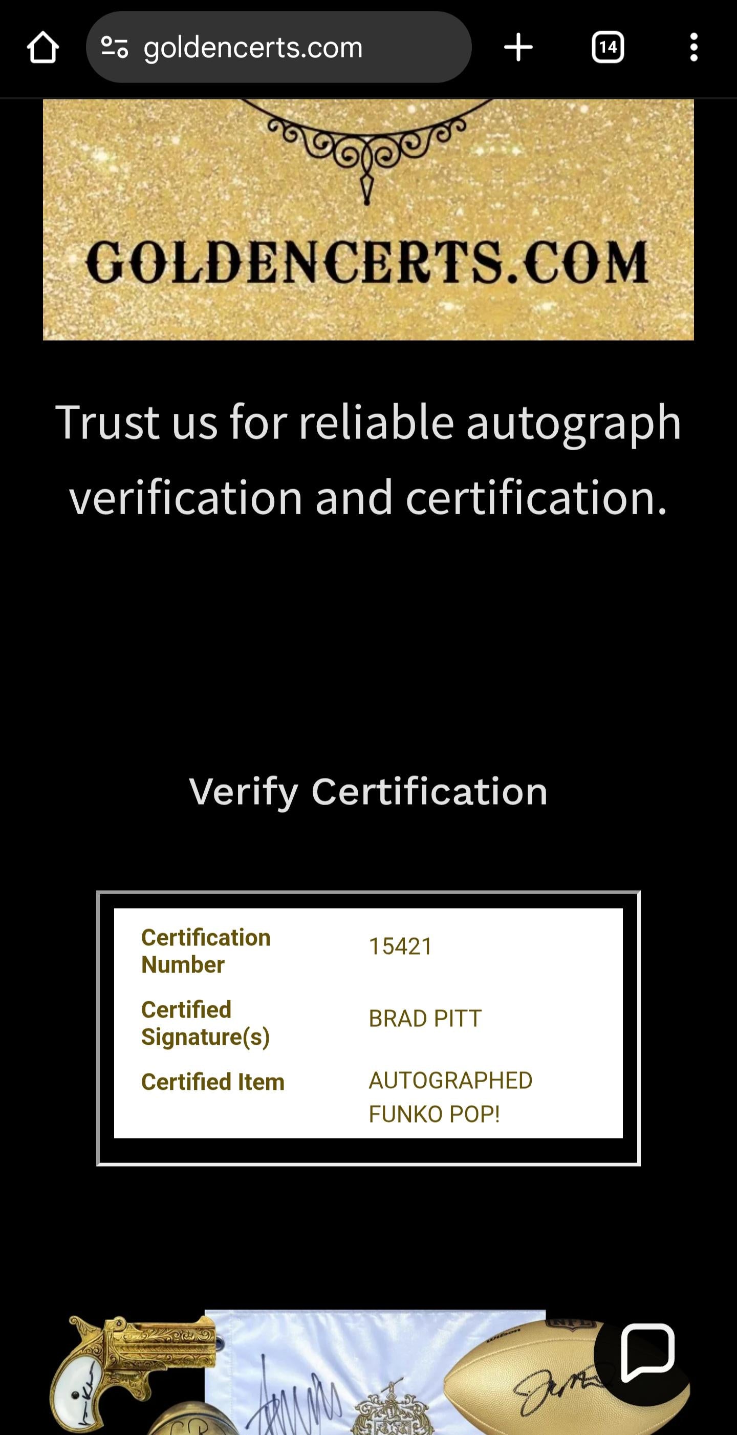 Brad Pitt Signed Autographed Funko Pop Ladybug Bullet Train with Holo COA
