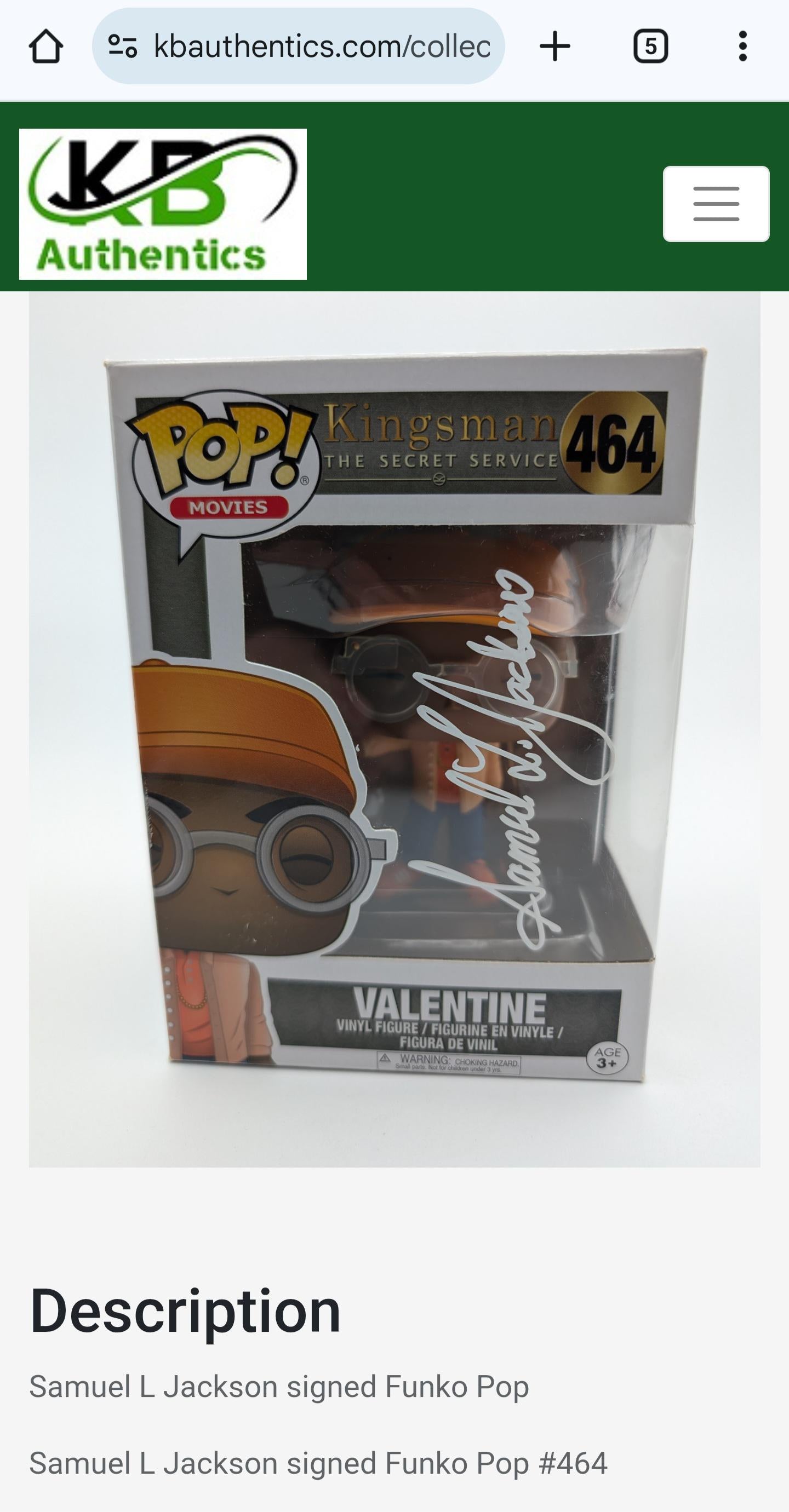 Samuel L Jackson Signed Autographed Funko Pop Valentine Kingsman with Holo COA