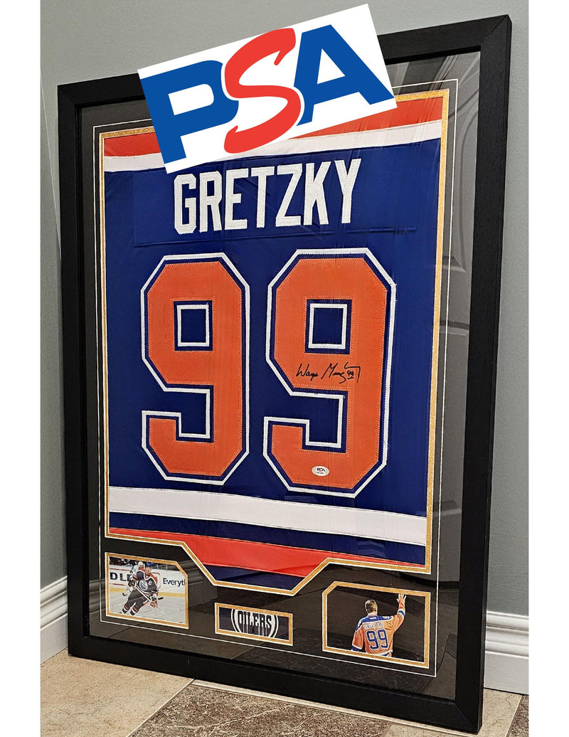 FRAMED! Wayne Gretzky Signed Autographed Edmonton Oilers Custom Jersey PSA COA Autographed