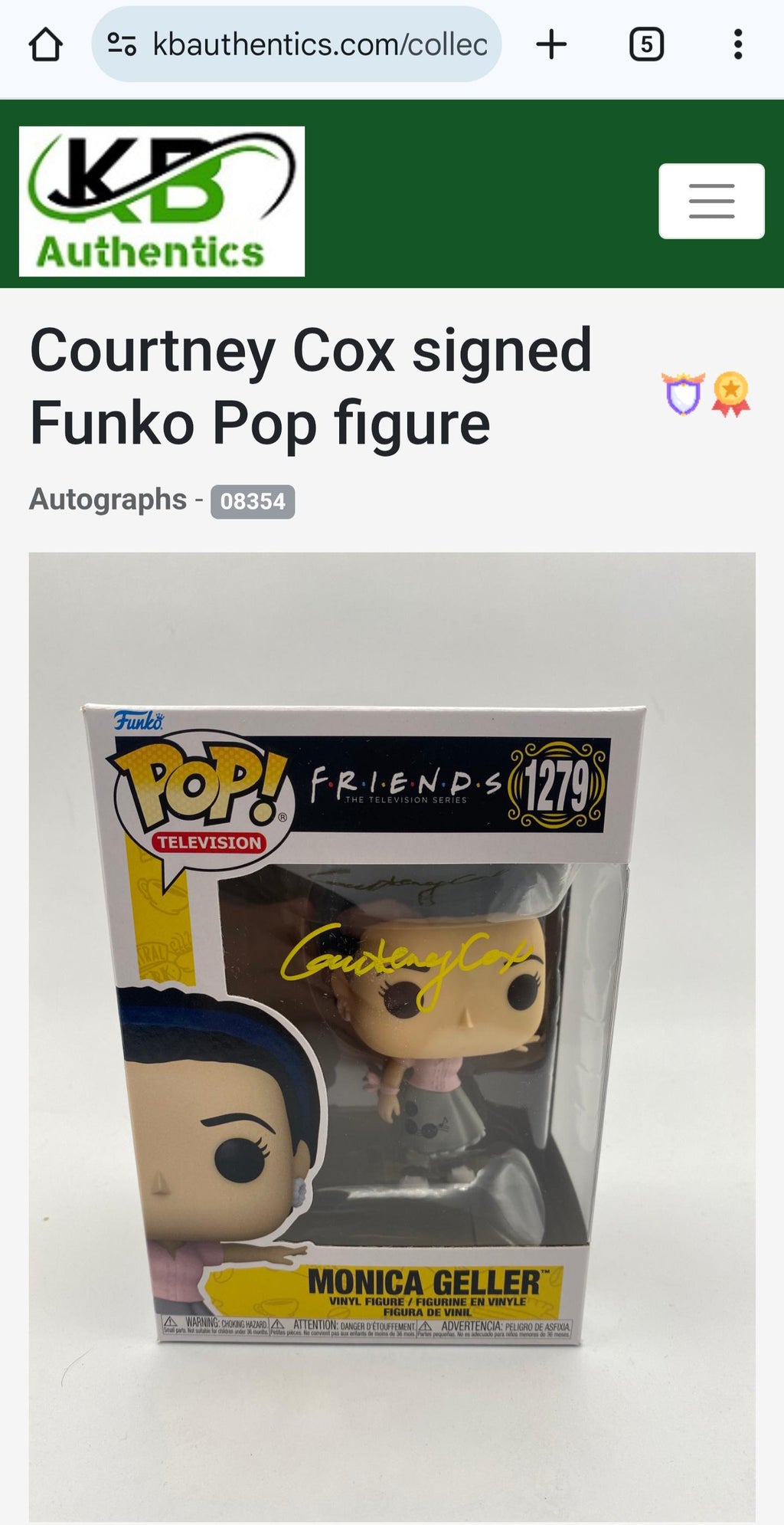 Courtney Cox Autographed Signed Funko Pop Friends Monica Geller w/ Hologram COA