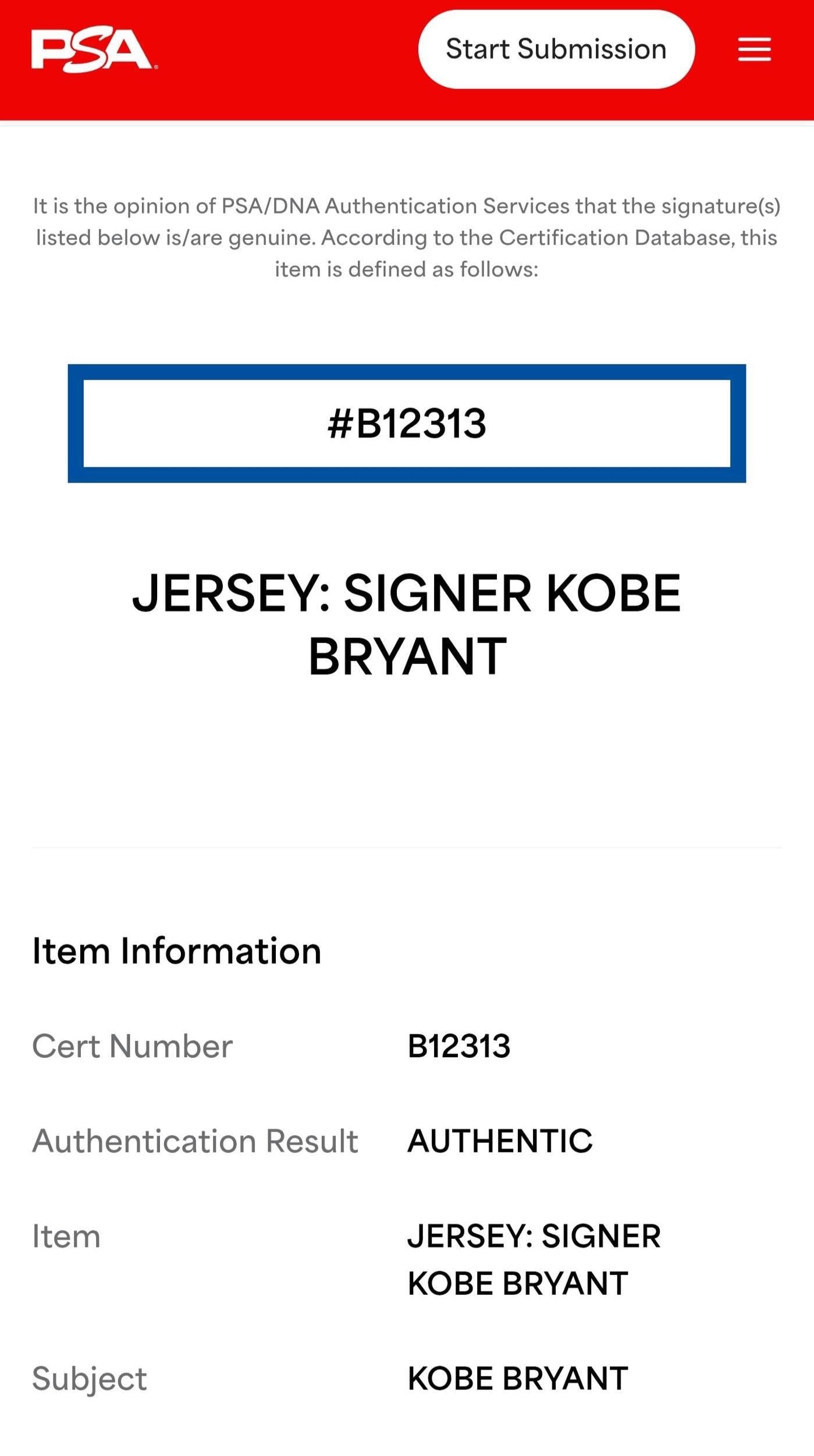 1996-2016 Rare Hall of Fame Kobe Bryant Signed Jersey PSA COA Autographed