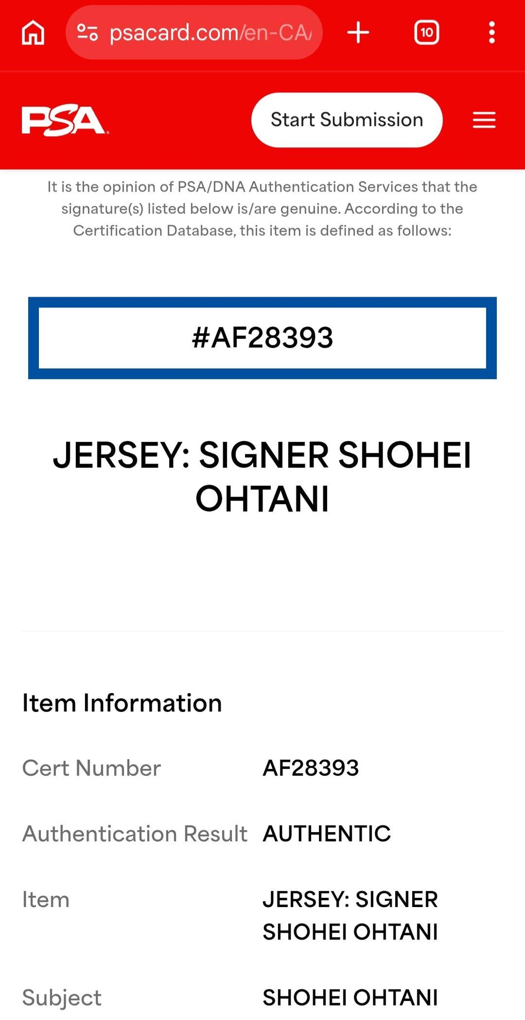 Shohei Ohtani Signed Los Angeles Dodgers Jersey PSA COA Autographed