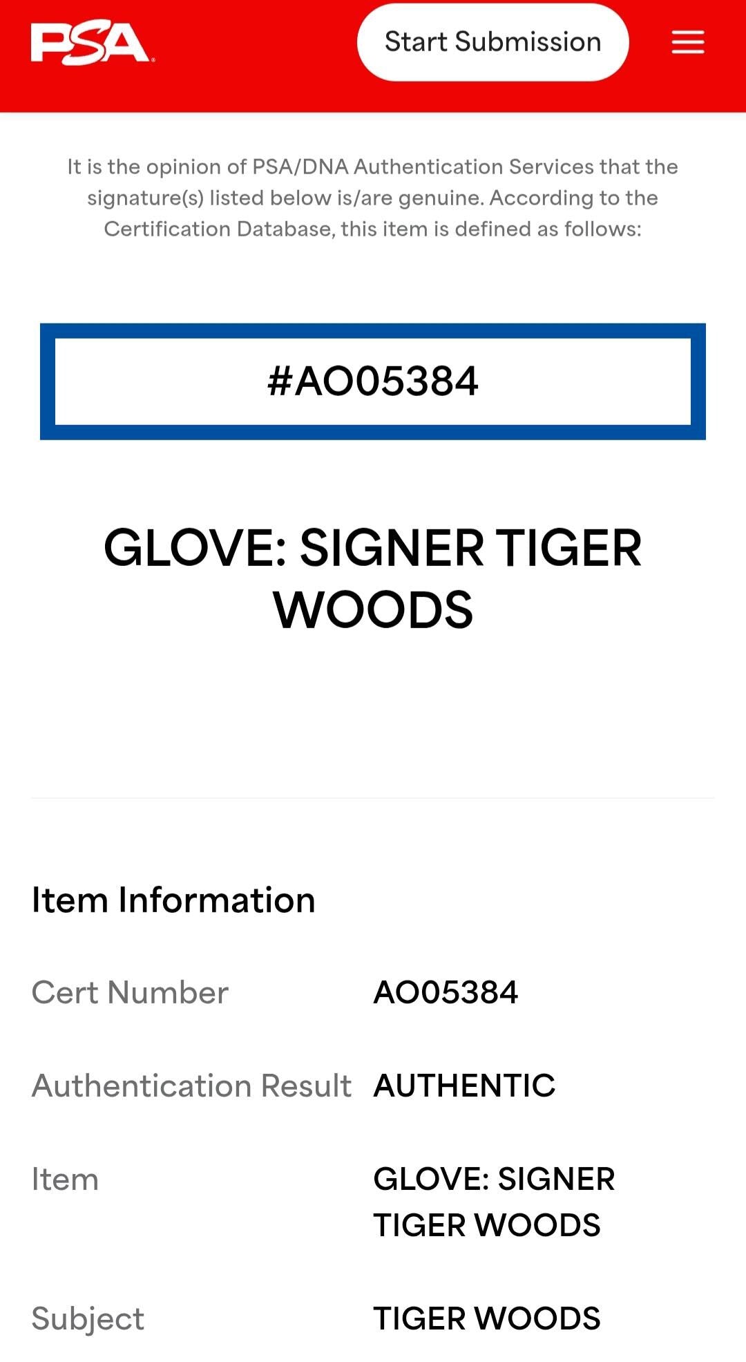 Tiger Woods Signed Golf Glove PSA Authenticated Autograph Masters Champion PGA Tour Memorabilia Collectible Investment Grade
