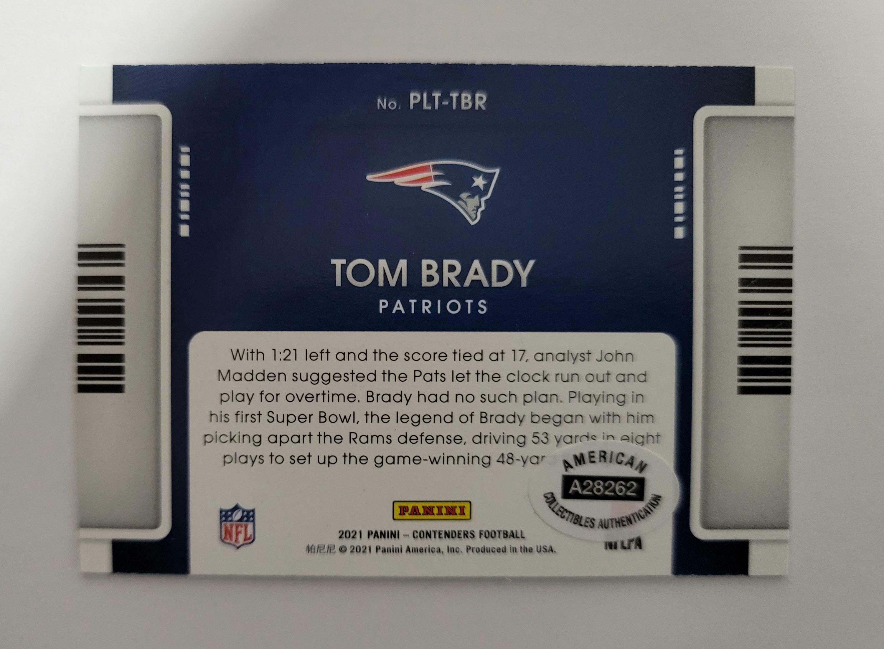 Tom Brady Signed Autographed New England Patriots Panini Card w/ Hologram COA