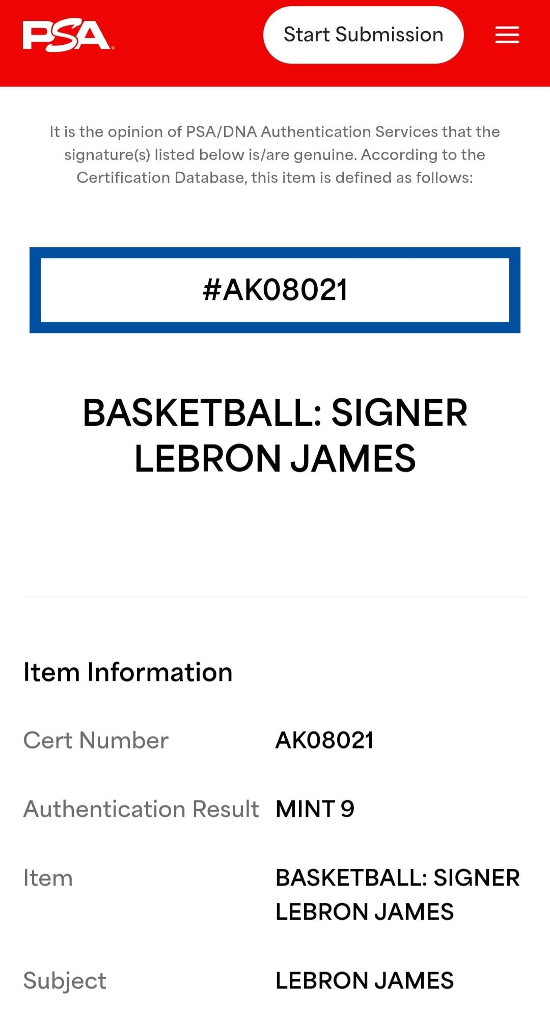 LeBron James Signed Spalding Signature Series Full Size Basketball PSA Authenticated Auto Grade 9 NBA Autograph Memorabilia