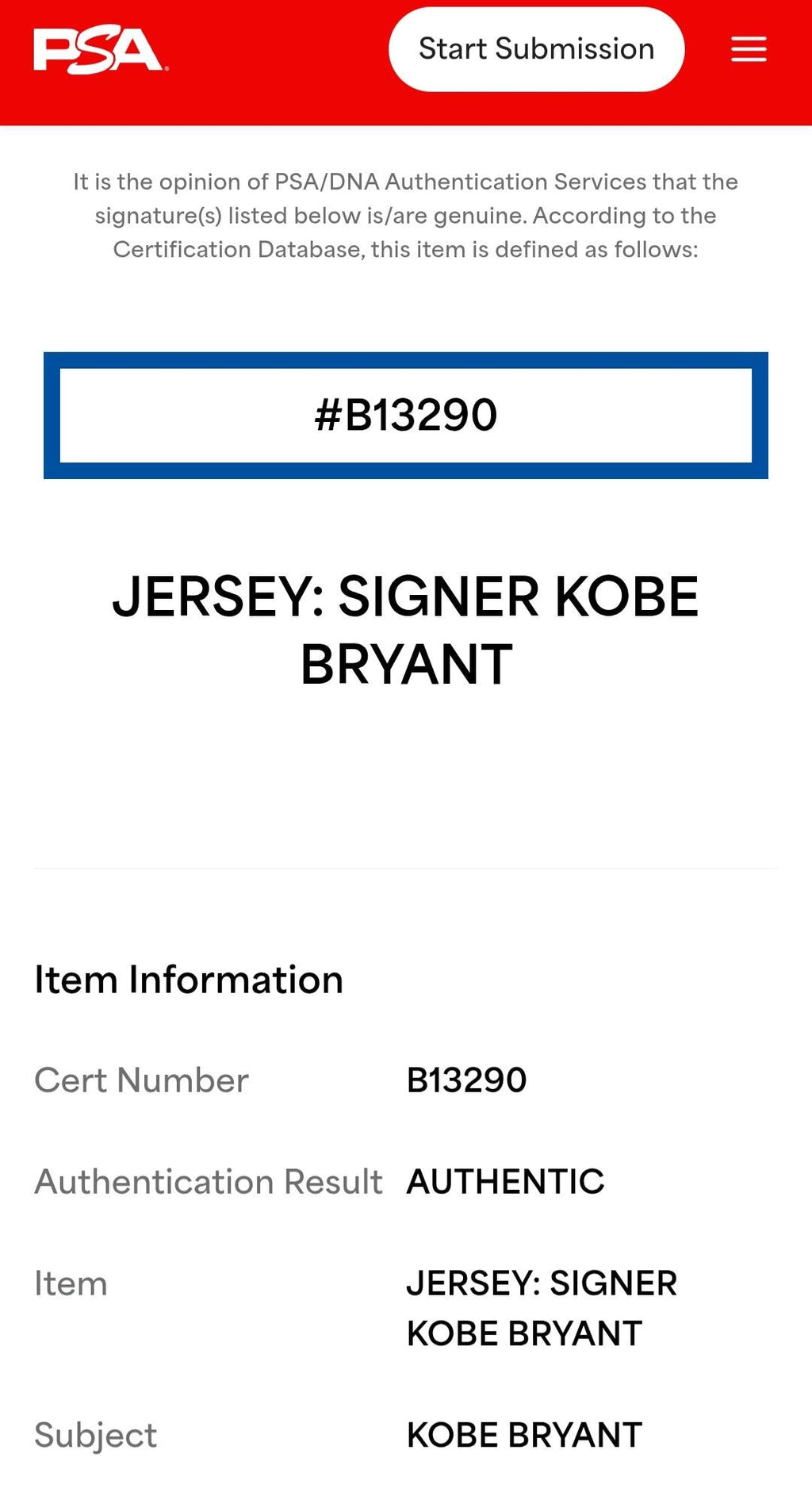 2008-2009 Kobe Bryant Signed Jersey PSA COA Autographed