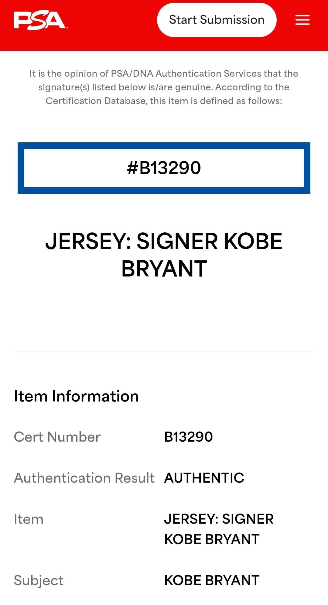2008-2009 Kobe Bryant Signed Jersey PSA COA Autographed