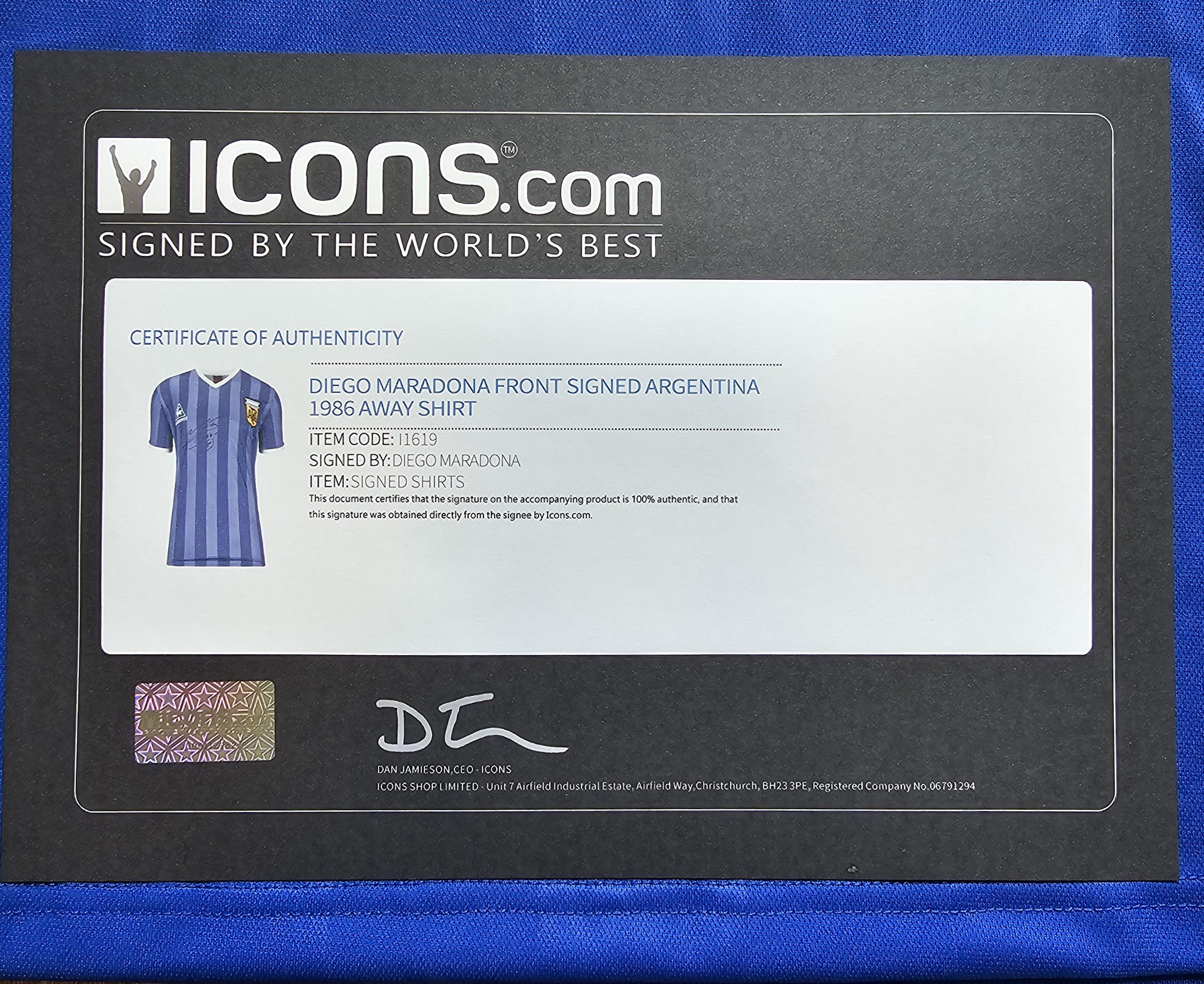 Diego Maradona Signed 1986 World Cup Hand of God Jersey ICONS COA Autographed