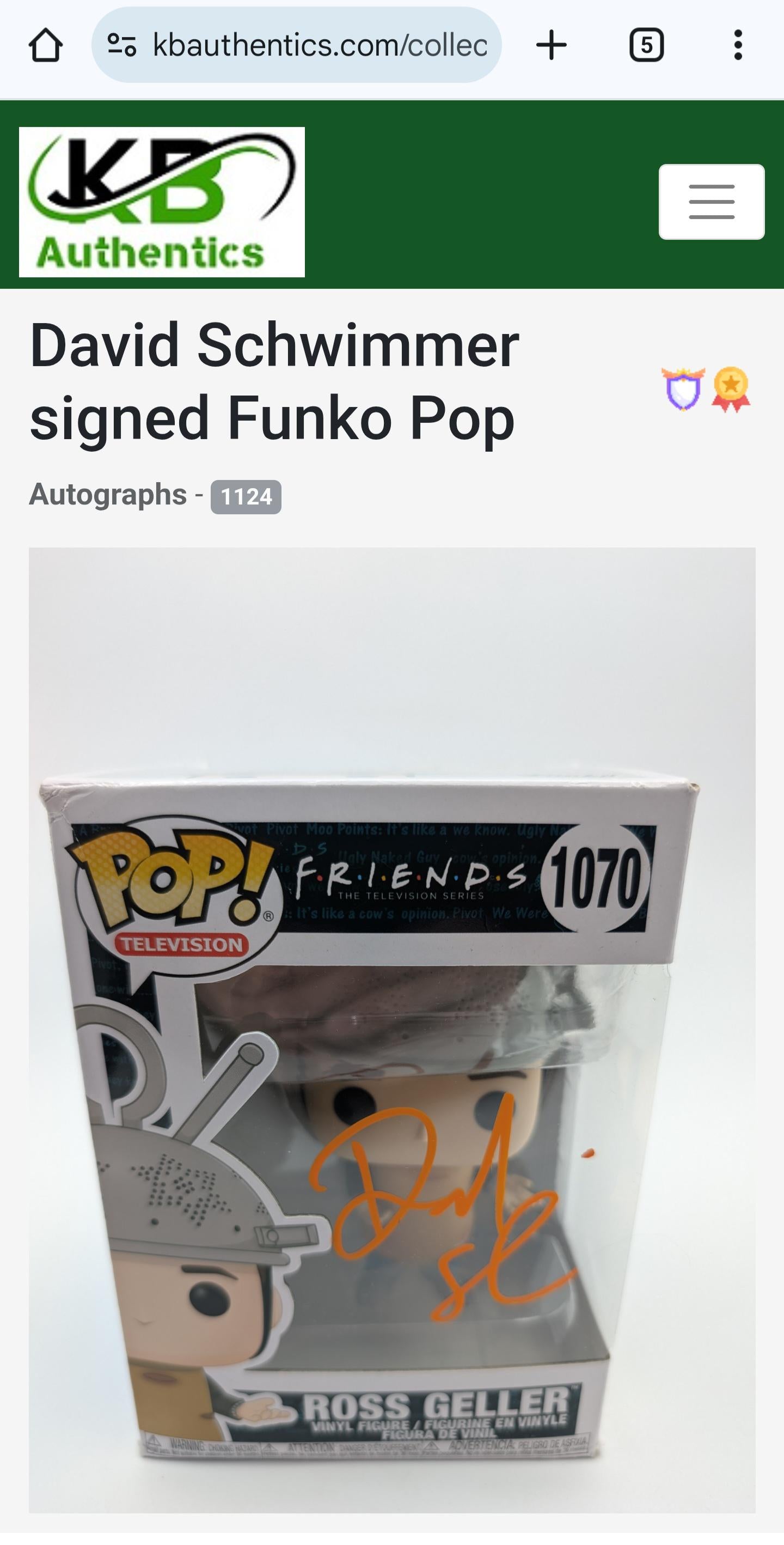 David Schwimmer Autographed Signed Funko Pop Friends Ross Geller w/ Hologram COA