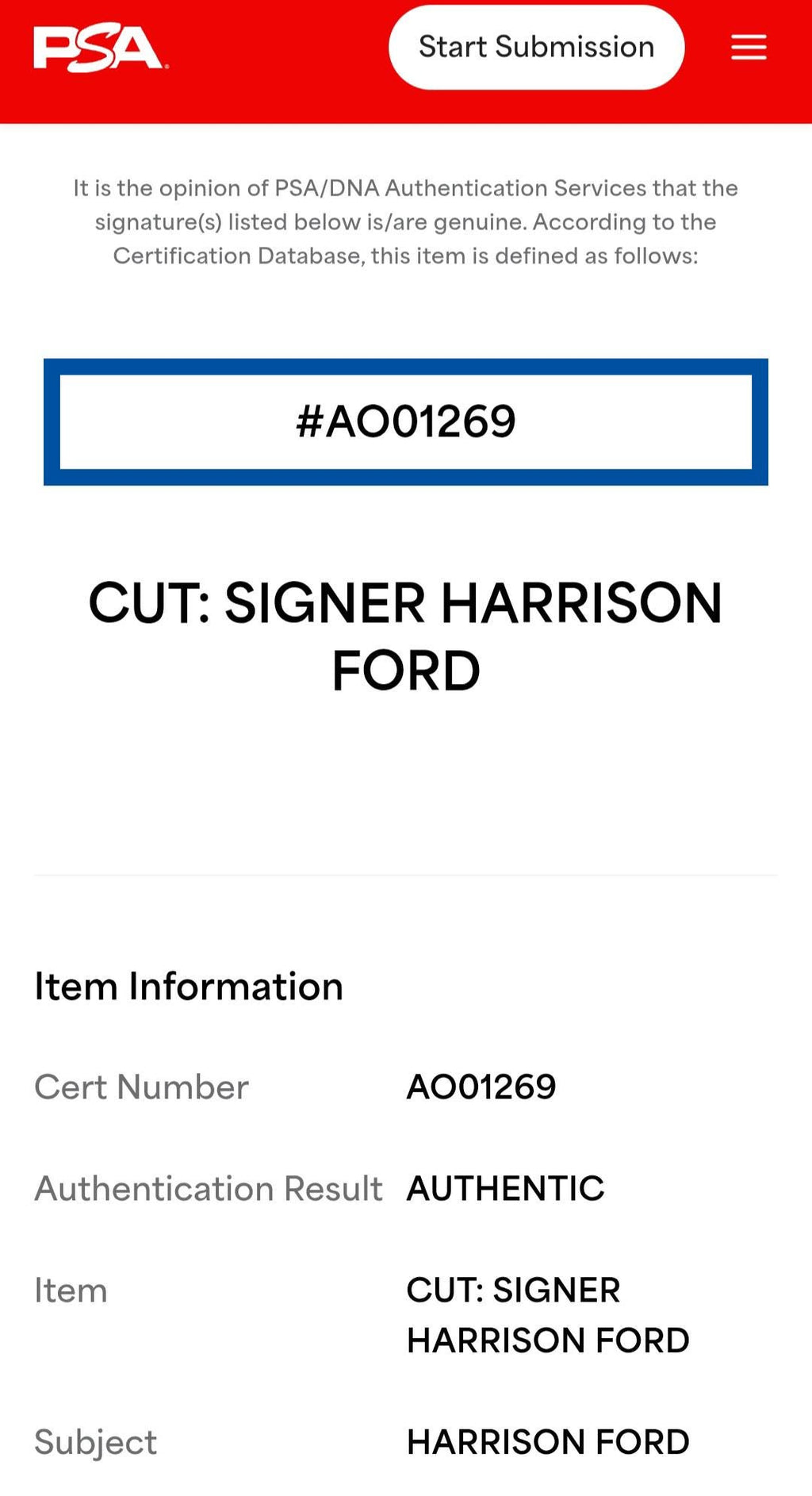Harrison Ford Signed Star Wars #79 Funko Pop PSA COA Autographed