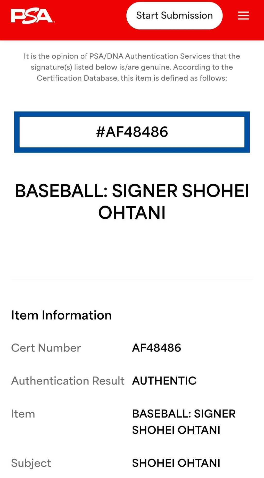 Shohei Ohtani Signed Baseball PSA Authenticated Early Career Autograph MLB Collectible Investment Grade Memorabilia
