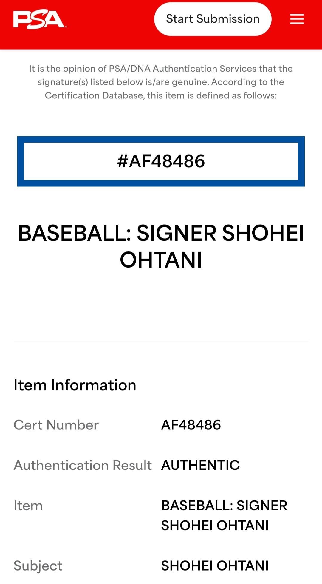 Shohei Ohtani Signed Baseball PSA Authenticated Early Career Autograph MLB Collectible Investment Grade Memorabilia