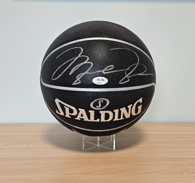Michael Jordan Signed Black Spalding Basketball Silver Ink PSA Authenticated Ultra Premium Display Piece Chicago Bulls Iconic NBA