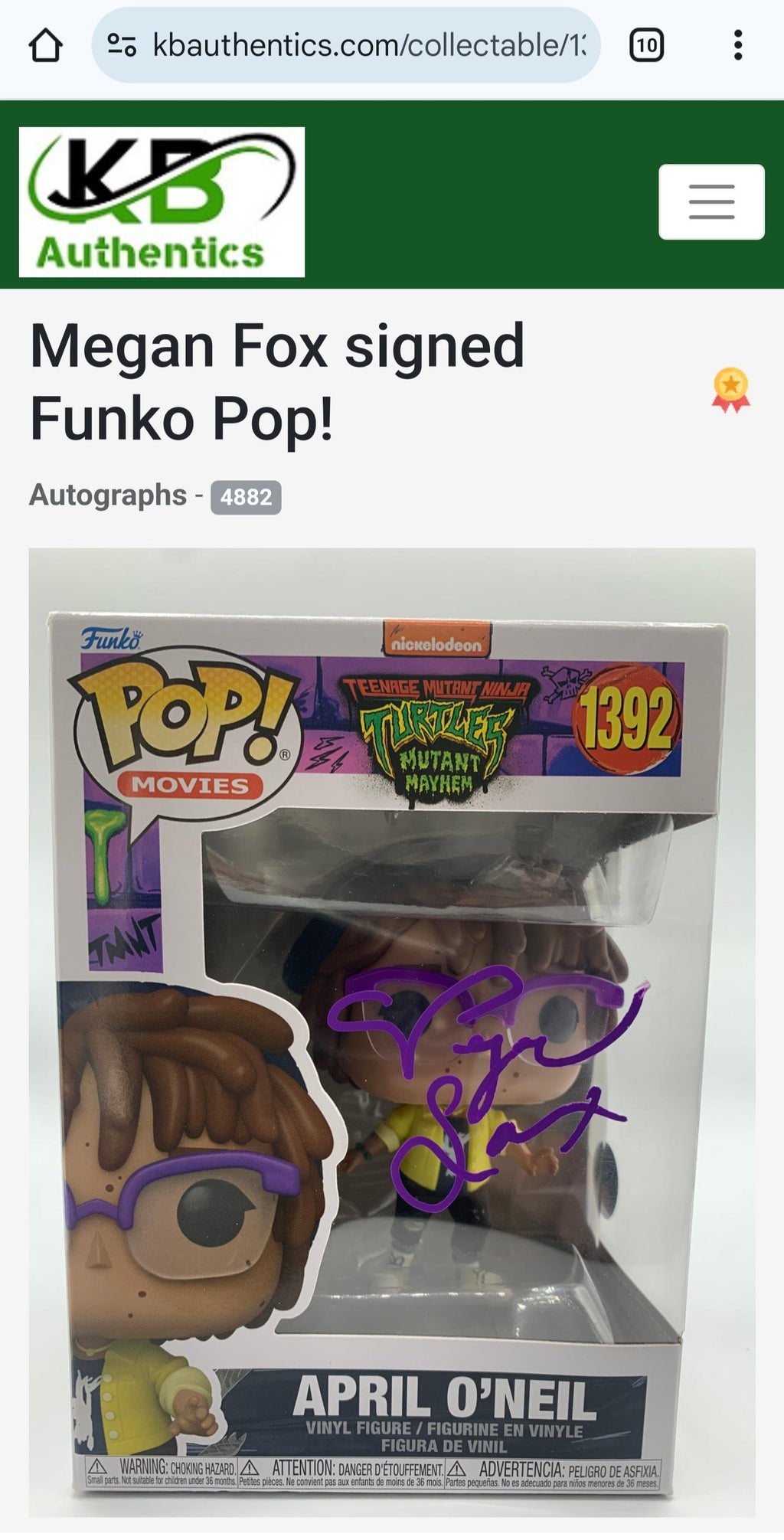 Megan Fox Signed Autographed April O'Neil Teenage Mutant Ninja Turtles Funko COA